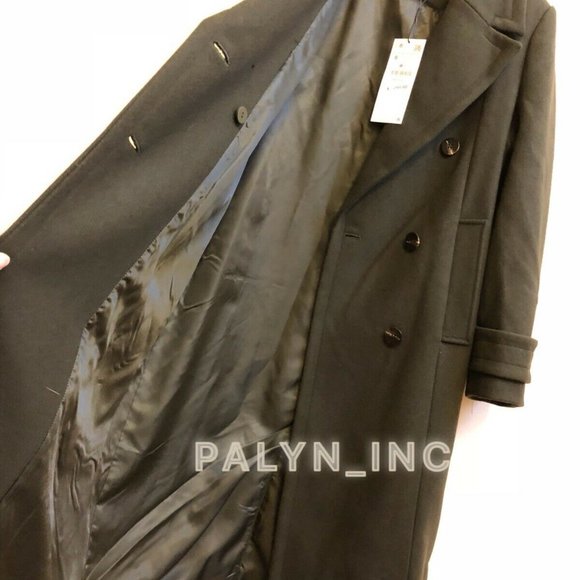 NWT ZARA KHAKI LONG DOUBLE-BREASTED WOOL MILITARY COAT - Picture 10 of 12